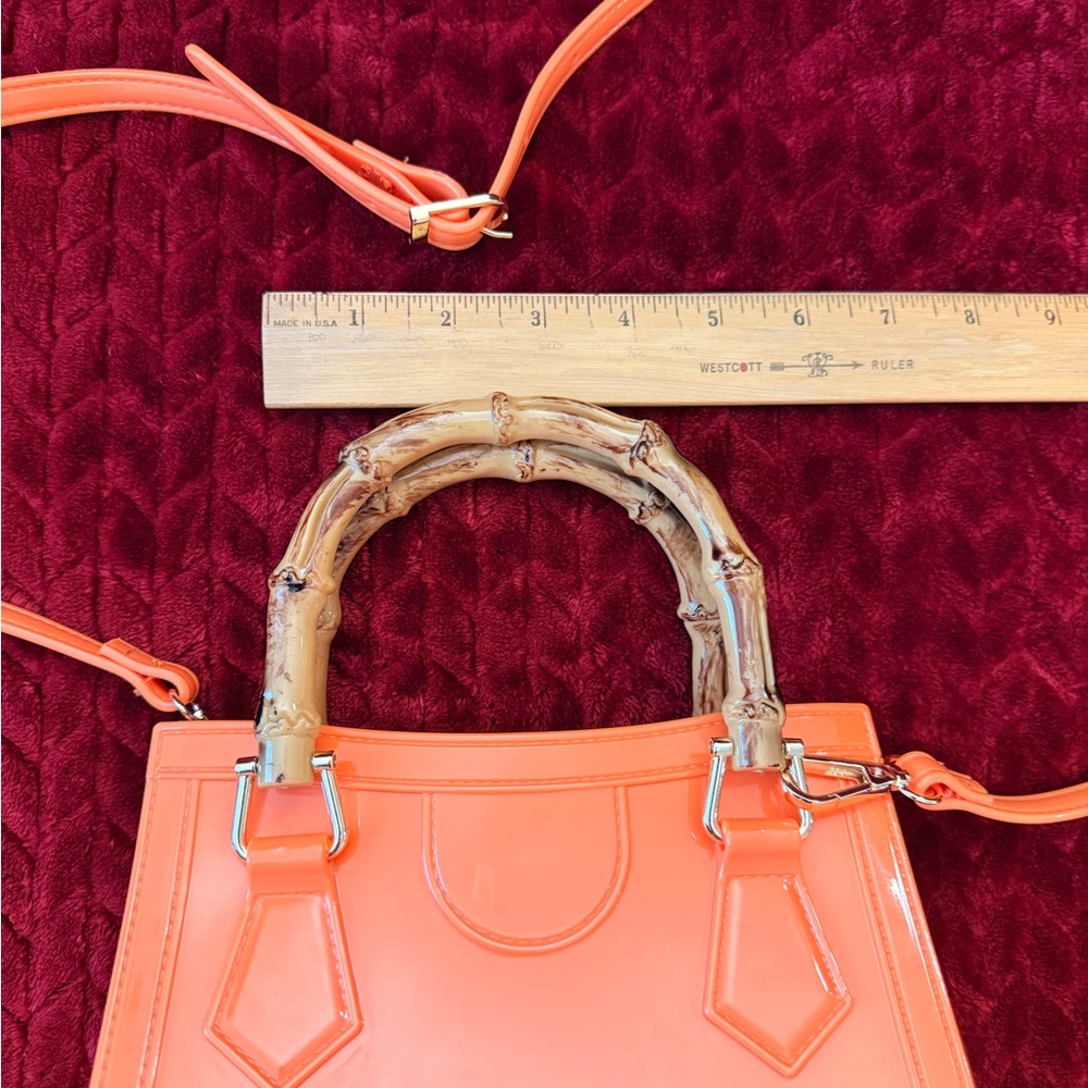 Orange Mini Handbag with Bamboo Handle - Picture 8 of 11